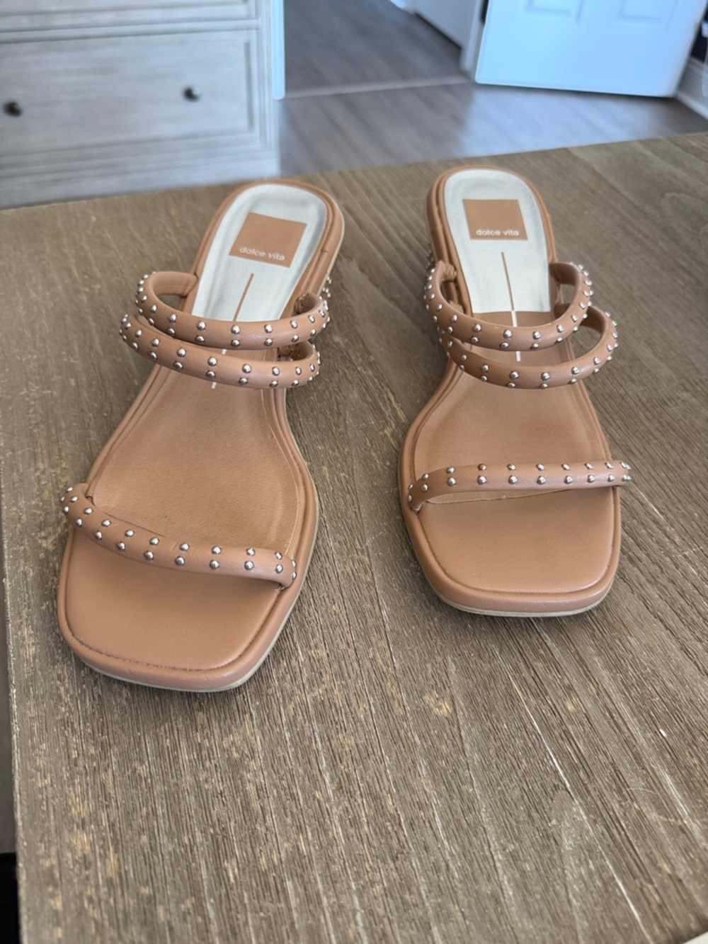 Dolce Vita Cognac Studded Double-Strap Slide Sandals